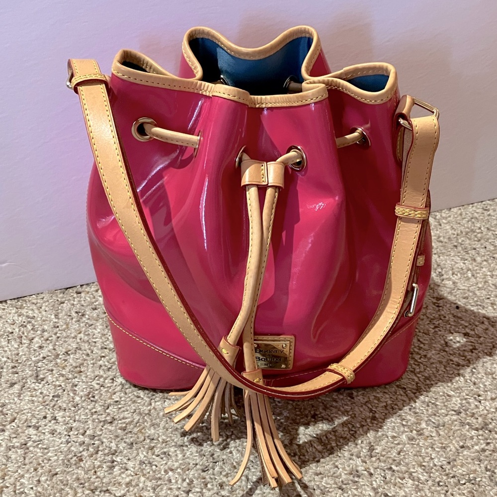 Dooney Bourke pink patten drawstring bucket